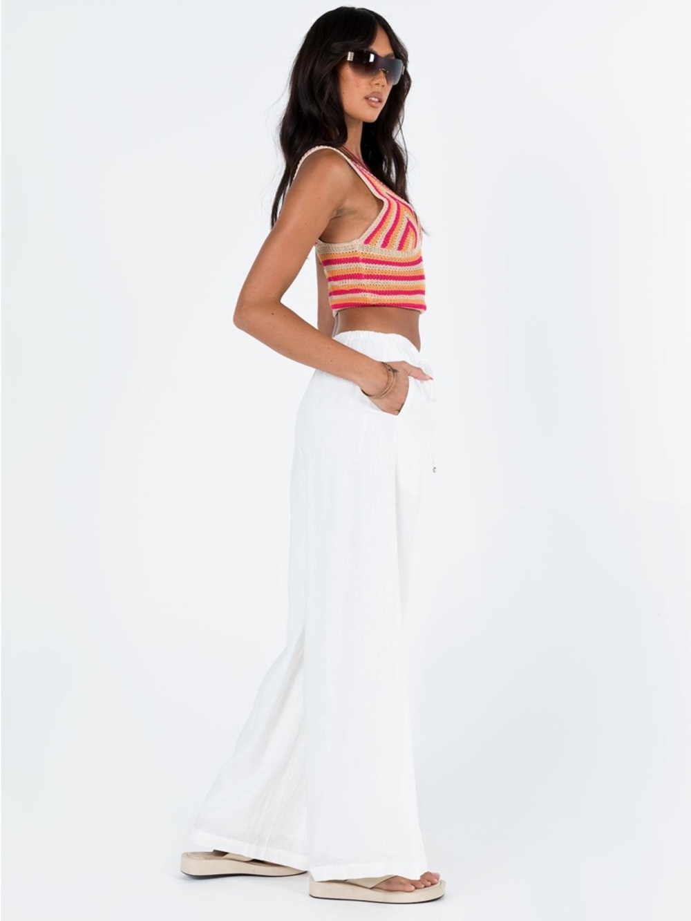 NWT Princess Polly White Linen Blend Wide Leg Pants Drawstring High Waist - Picture 6 of 14